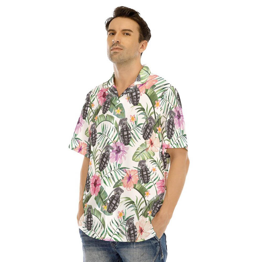 Tropical Hibiscus Tactical Grenade Hawaiian Shirts For Men