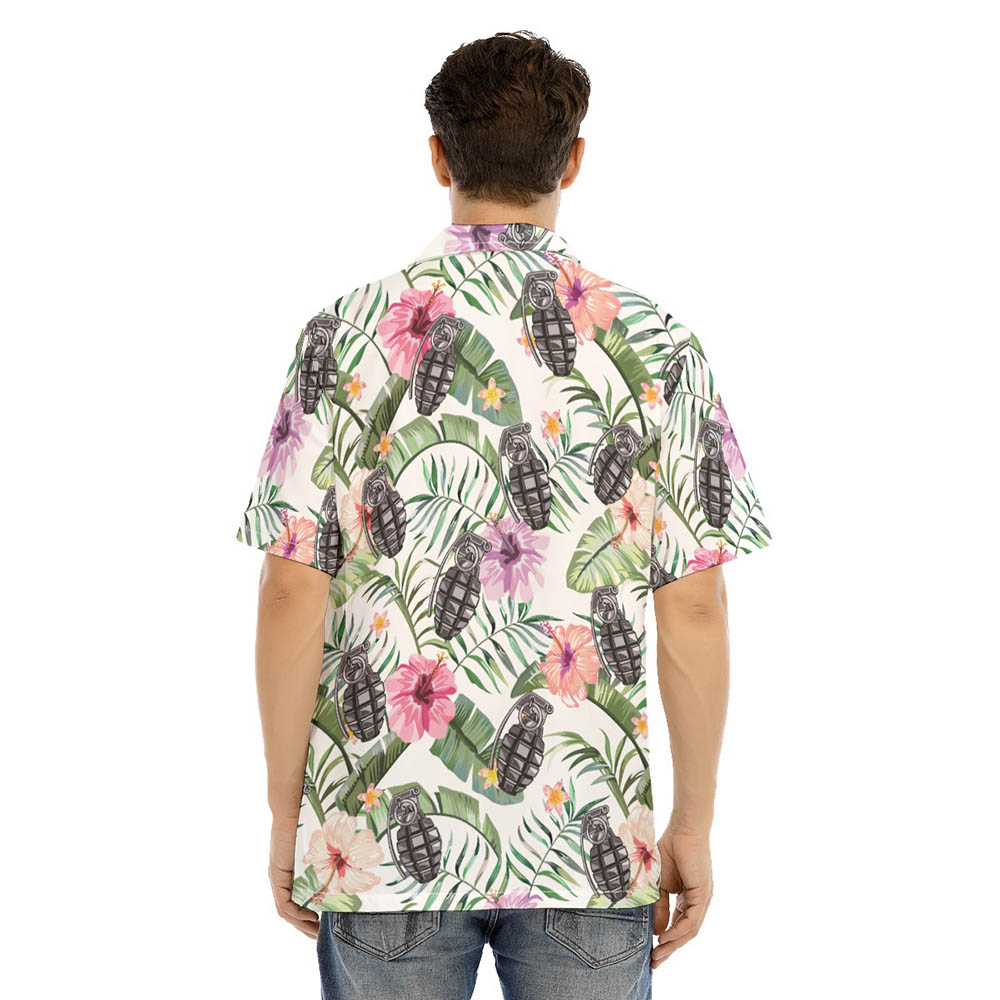 Tropical Hibiscus Tactical Grenade Hawaiian Shirts For Men
