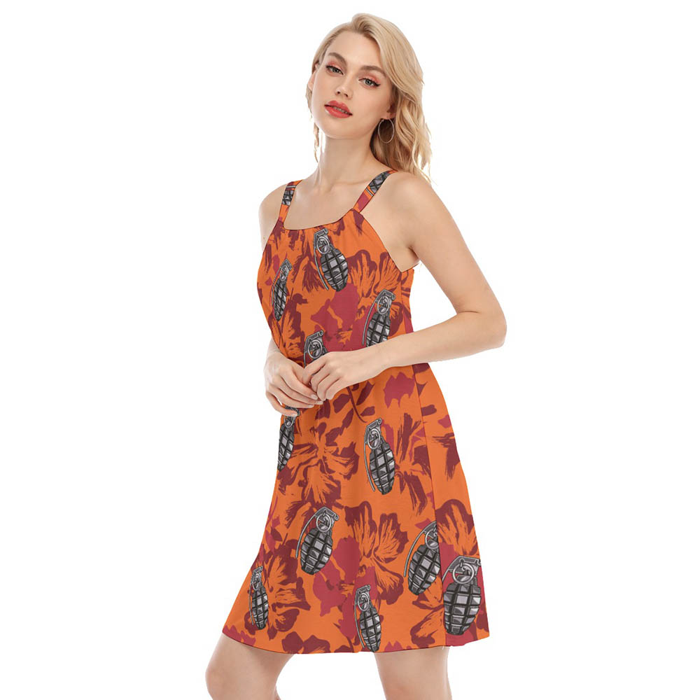Tactical Grenade Floral Vintage Orange Aloha Dresses For Women