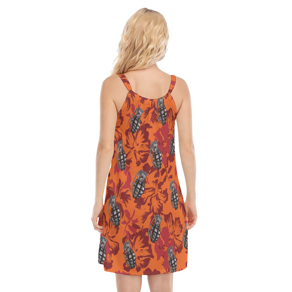 Tactical Grenade Floral Vintage Orange Aloha Dresses For Women