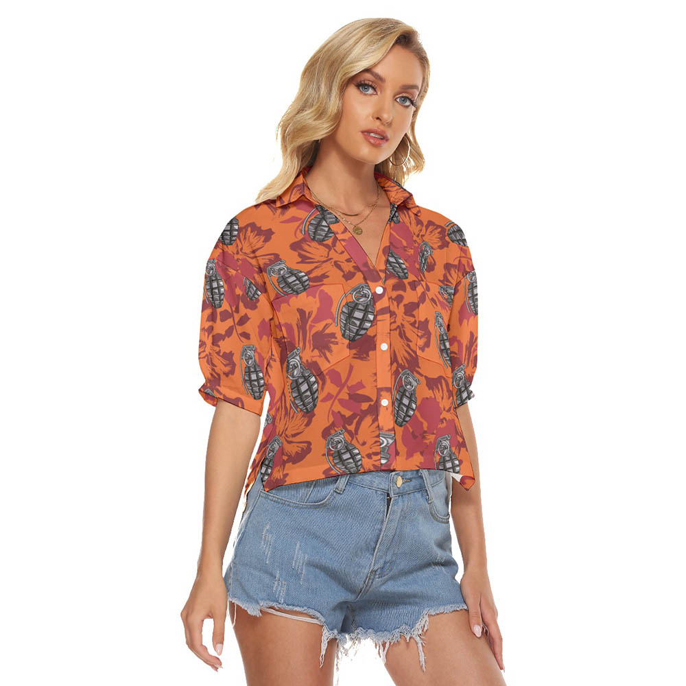 Hibiscus Tactical Grenade Vintage Hawaiian Crop Top Shirt For Women