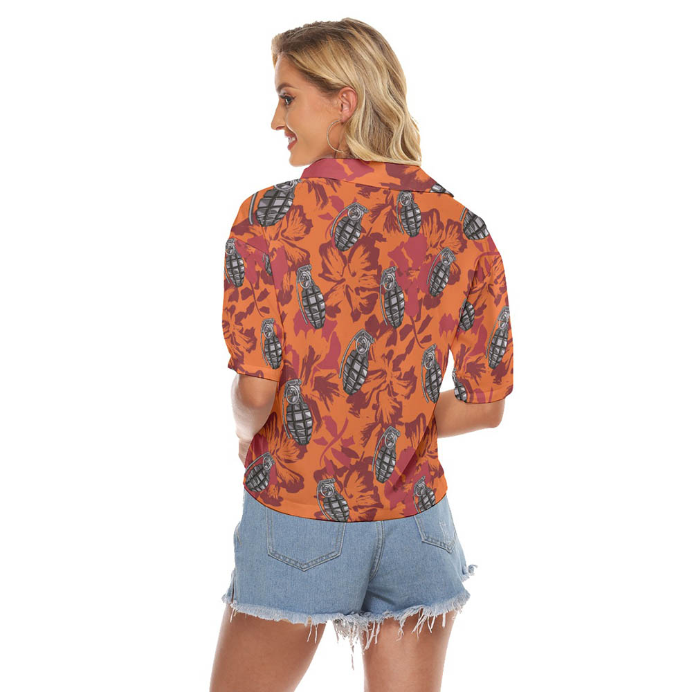 Hibiscus Tactical Grenade Vintage Hawaiian Crop Top Shirt For Women
