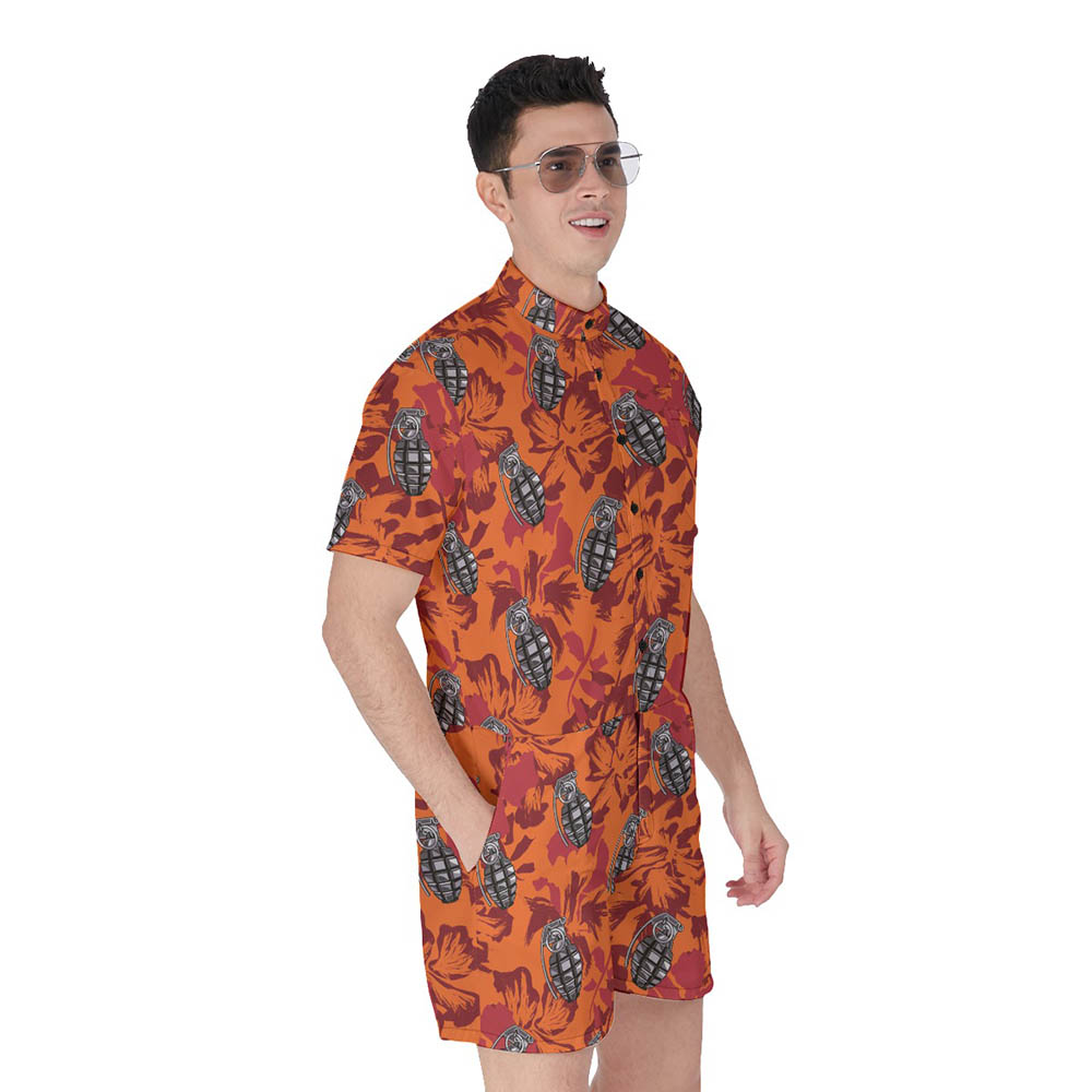 Cool Hibiscus Tactical Grenade Hawaiian Romper For Men