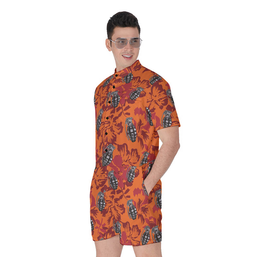 Cool Hibiscus Tactical Grenade Hawaiian Romper For Men