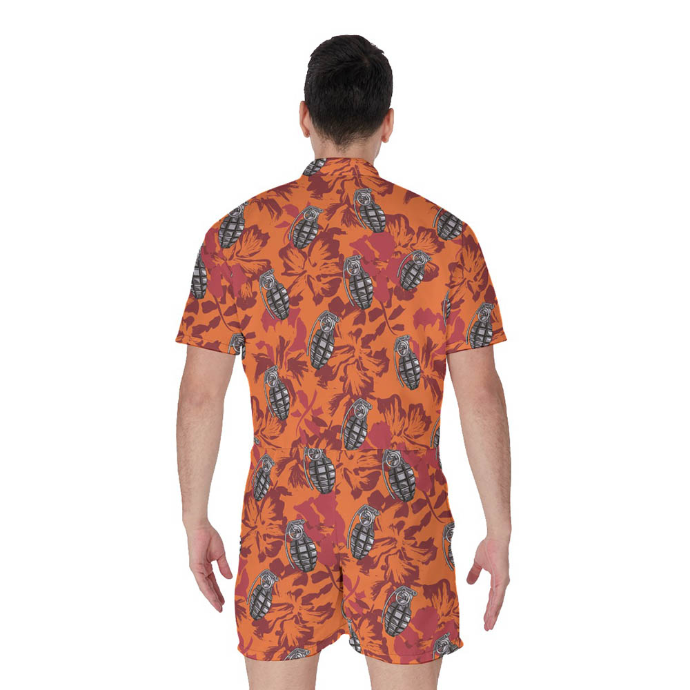 Cool Hibiscus Tactical Grenade Hawaiian Romper For Men