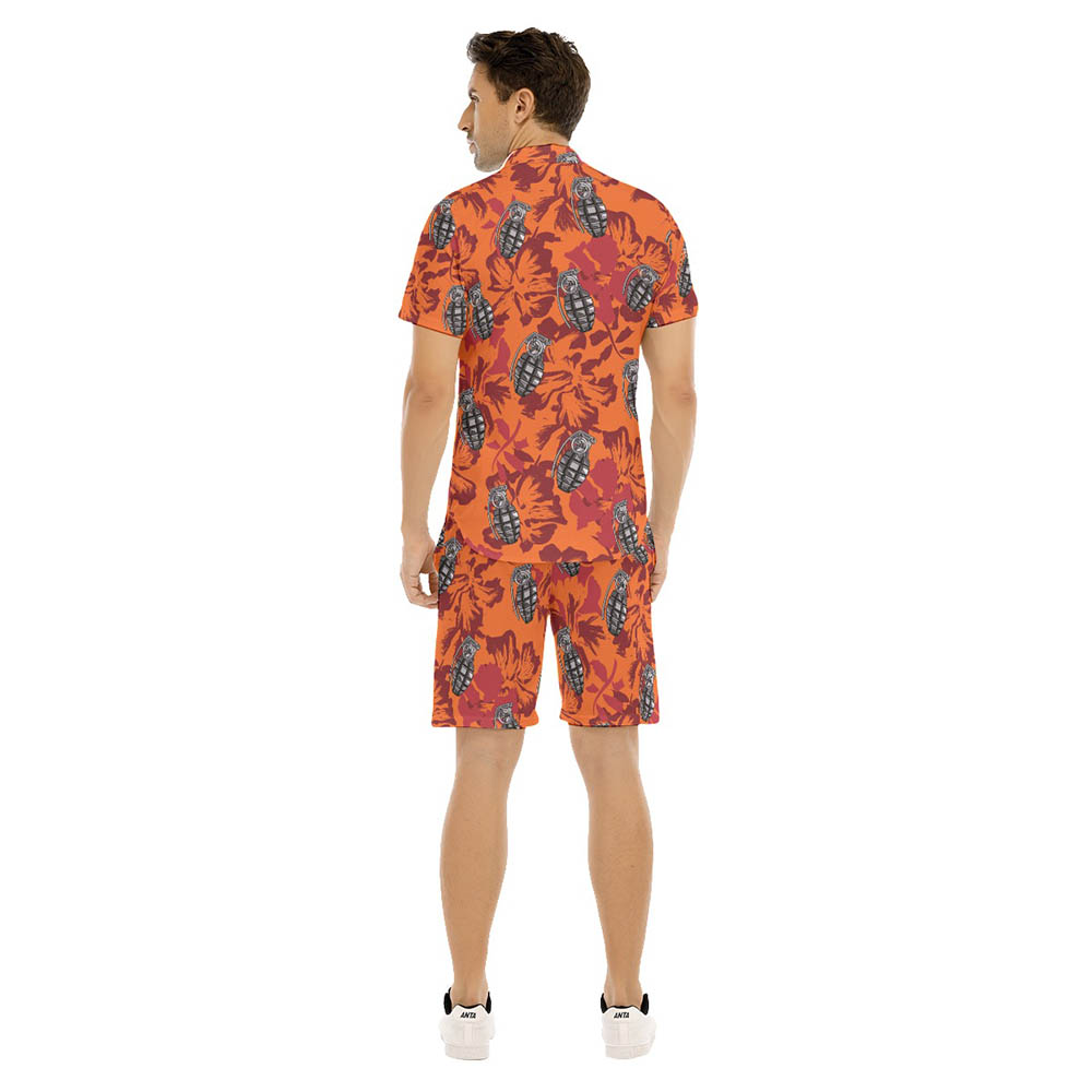 Set Tactical Grenade Hibiscus Vintage Hawaiian Shirt And Shorts For Men
