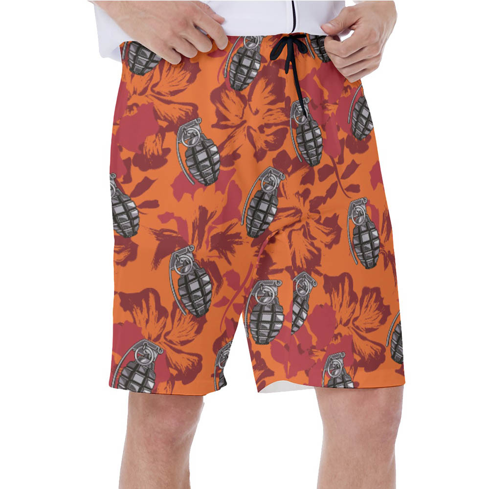 Tactical Grenade Vintage Orange Hawaiian Swim Trunks For Men