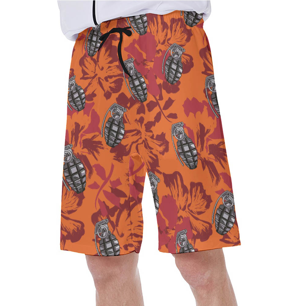 Tactical Grenade Vintage Orange Hawaiian Swim Trunks For Men