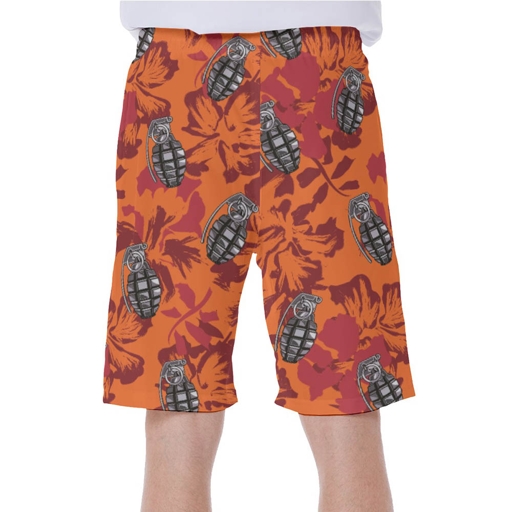 Tactical Grenade Vintage Orange Hawaiian Swim Trunks For Men