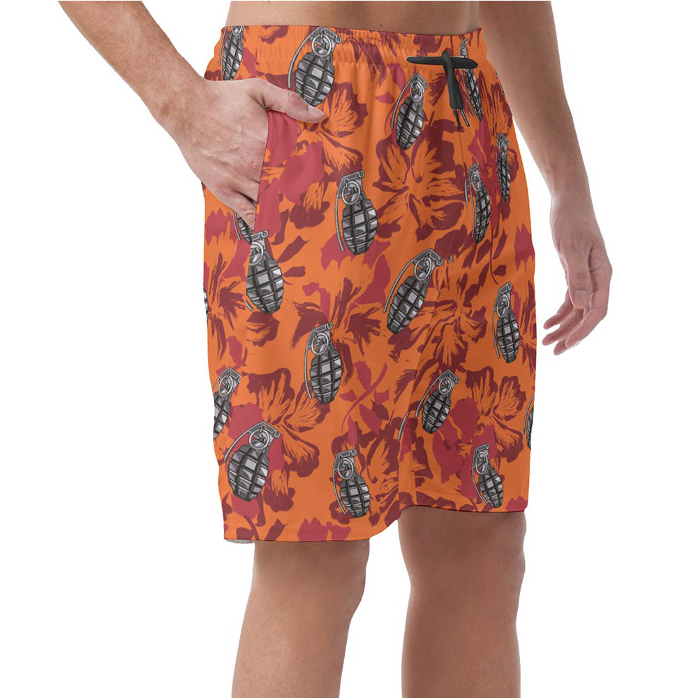 Cool Grenade Hibiscus Vintage Orange Hawaiian Beach Shorts For Men