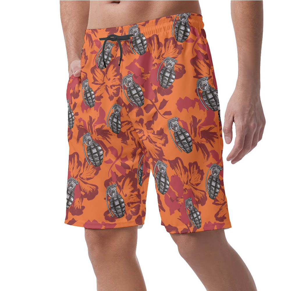 Cool Grenade Hibiscus Vintage Orange Hawaiian Beach Shorts For Men