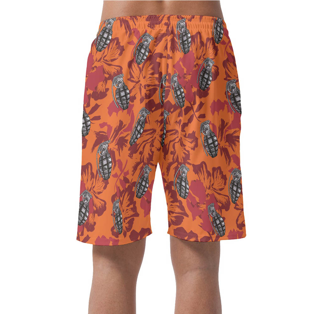 Cool Grenade Hibiscus Vintage Orange Hawaiian Beach Shorts For Men