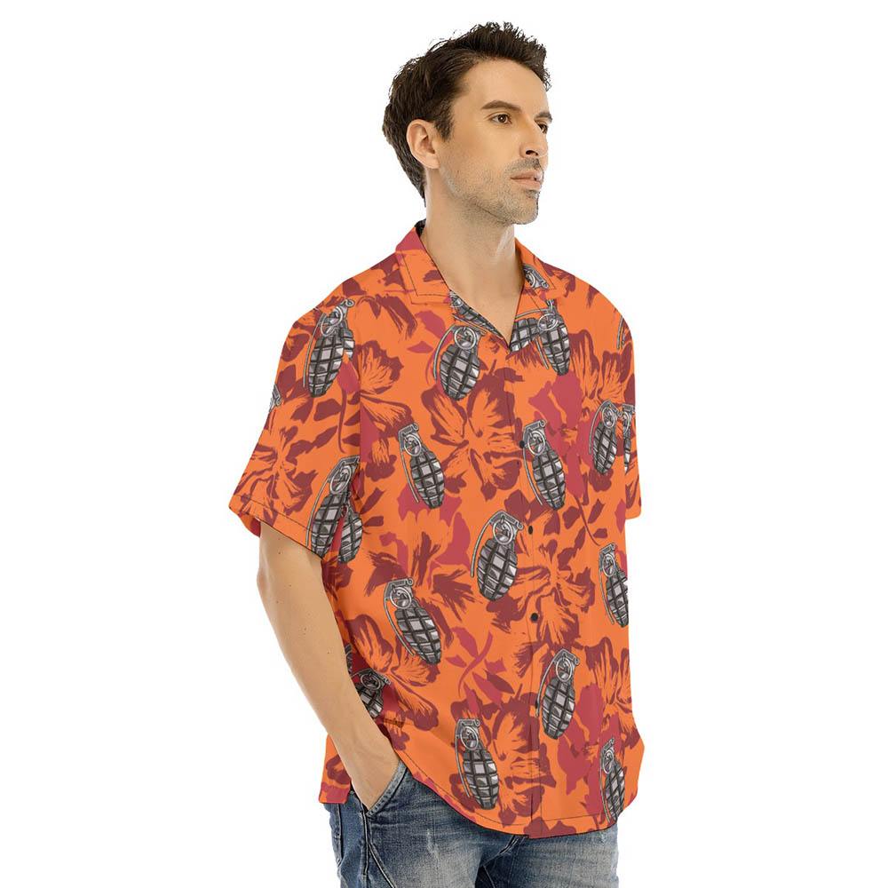 Classic Hibiscus Grenade Tactical Orange Hawaiian Shirt