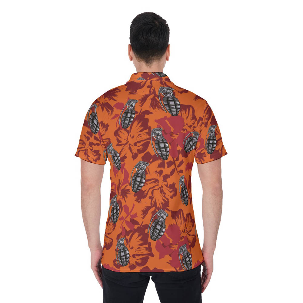 Tactical Grenade Hibiscus Vintage Orange Hawaiian Polo Shirt For Men