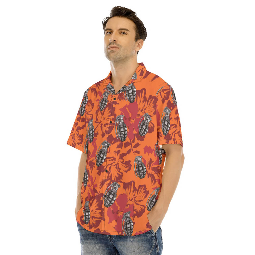 Classic Hibiscus Grenade Tactical Orange Hawaiian Shirt