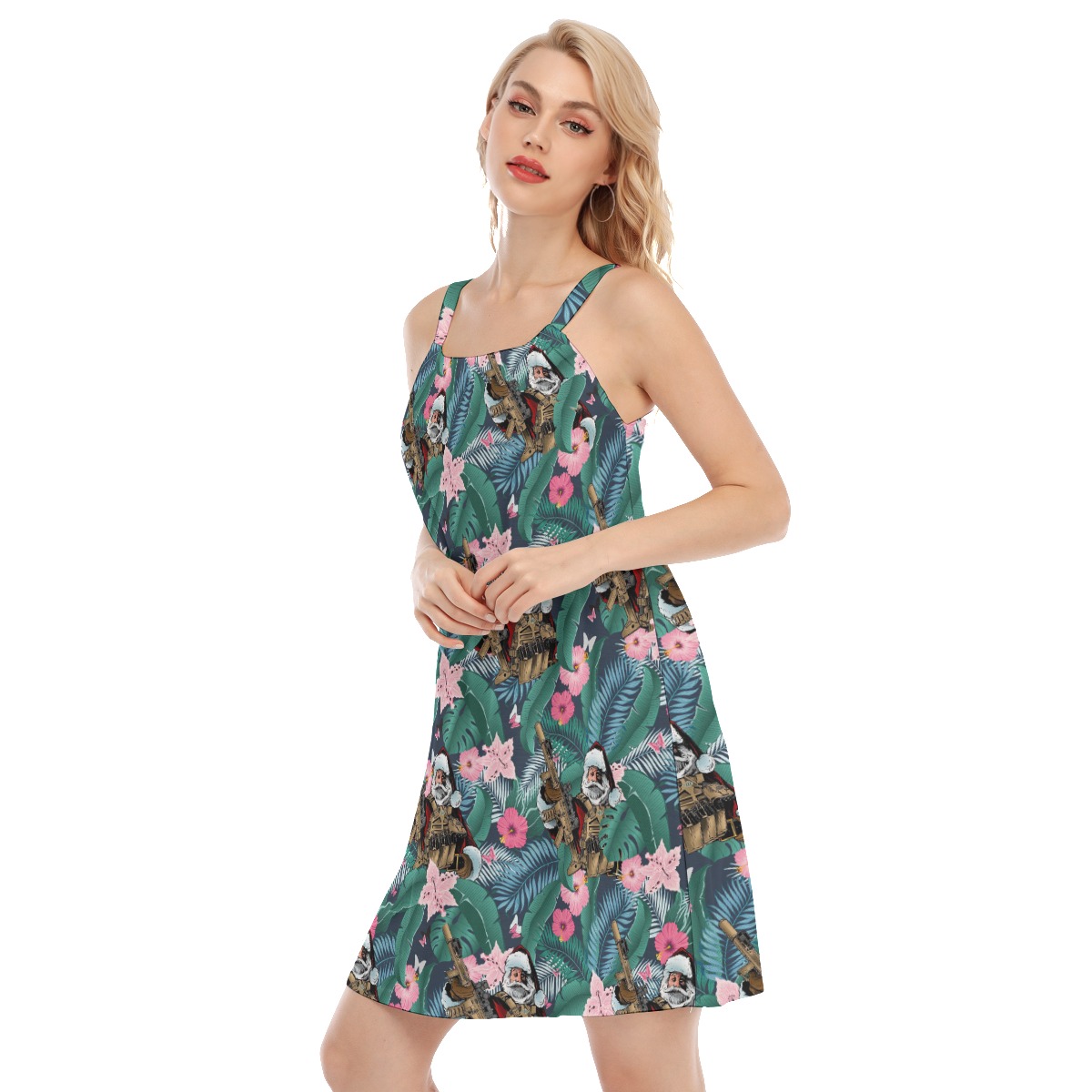Tropical Santa Claus With Gun Aloha Cami Dress For Women