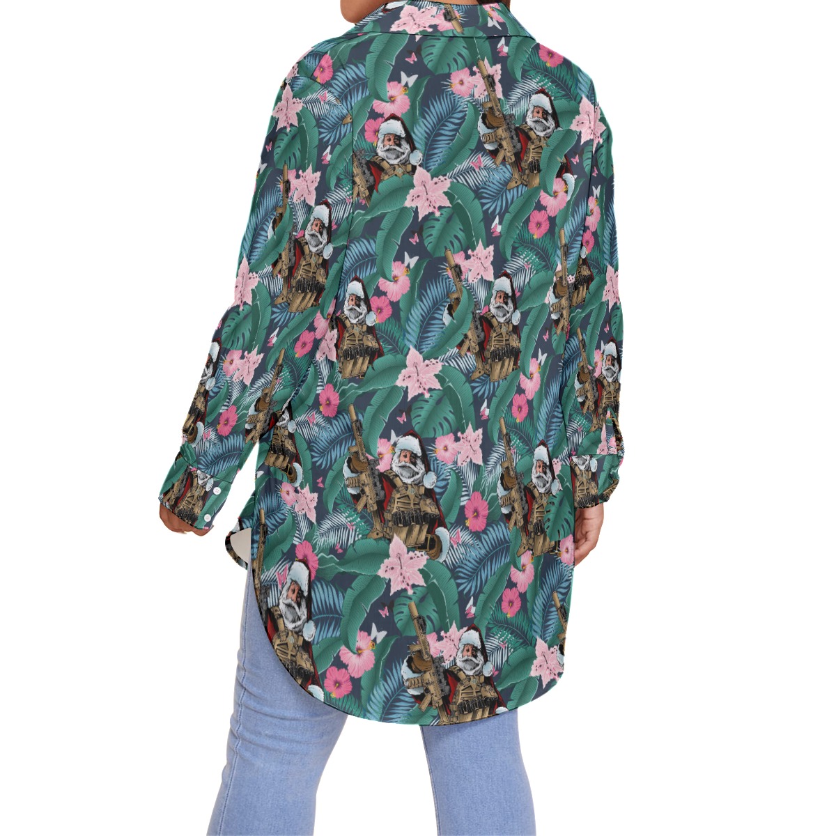 Cool Tactical Santa Claus Hawaiian Plus Size Shirt For Women