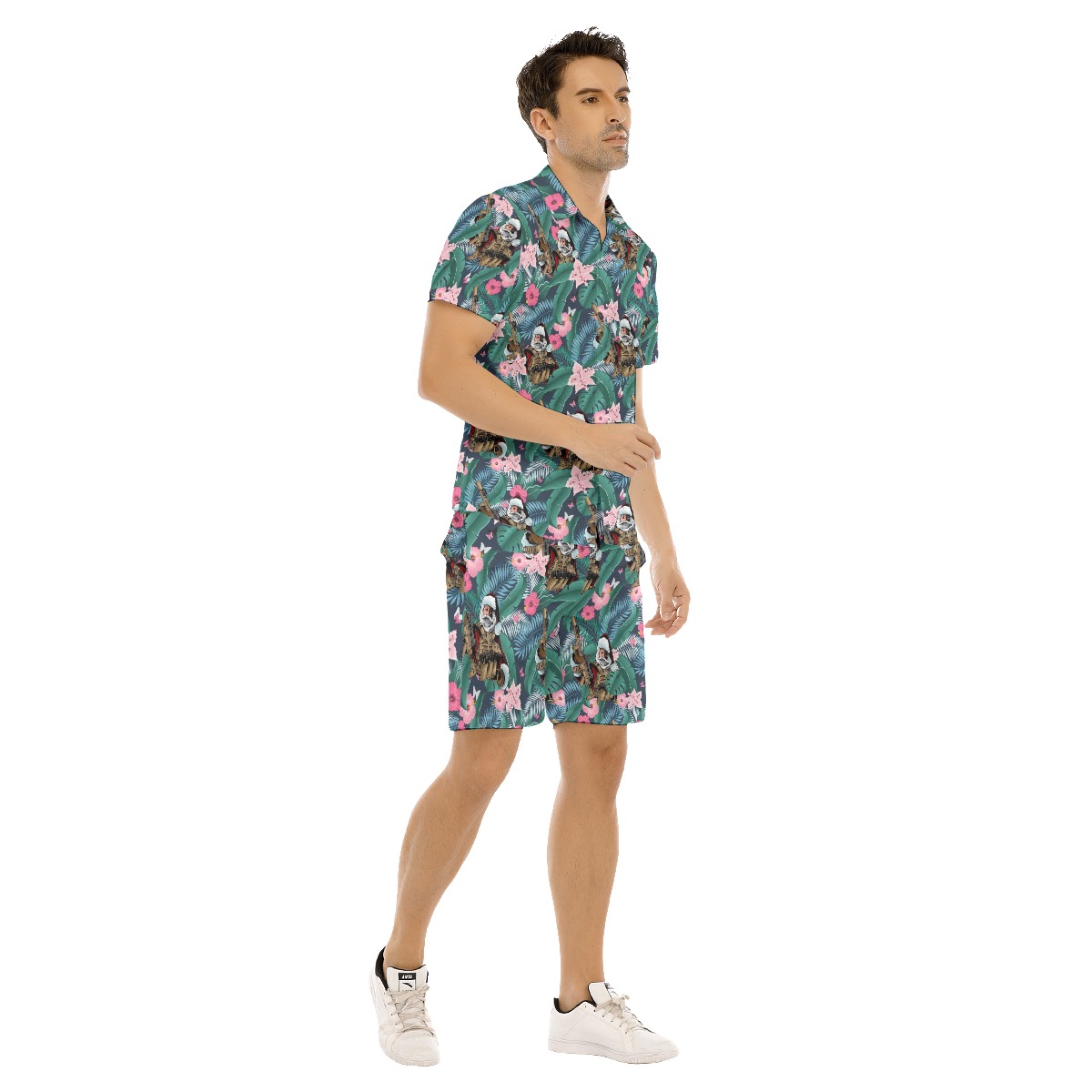Set Tactical Gun Santa Claus Hawaiian Shirt And Matching Shorts For Men