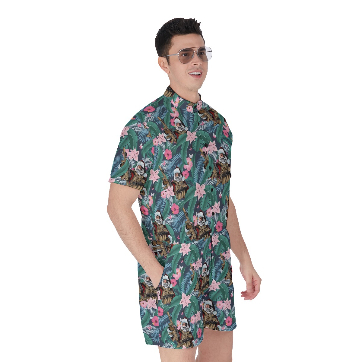 Cool Tactical Gun Santa Tropical Hawaiian Romper For Men