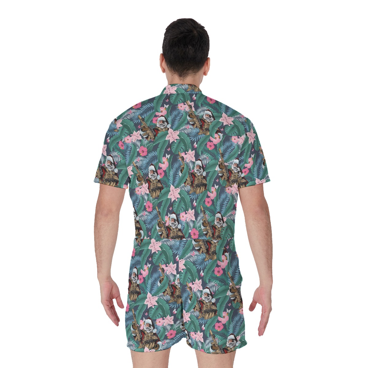 Cool Tactical Gun Santa Tropical Hawaiian Romper For Men