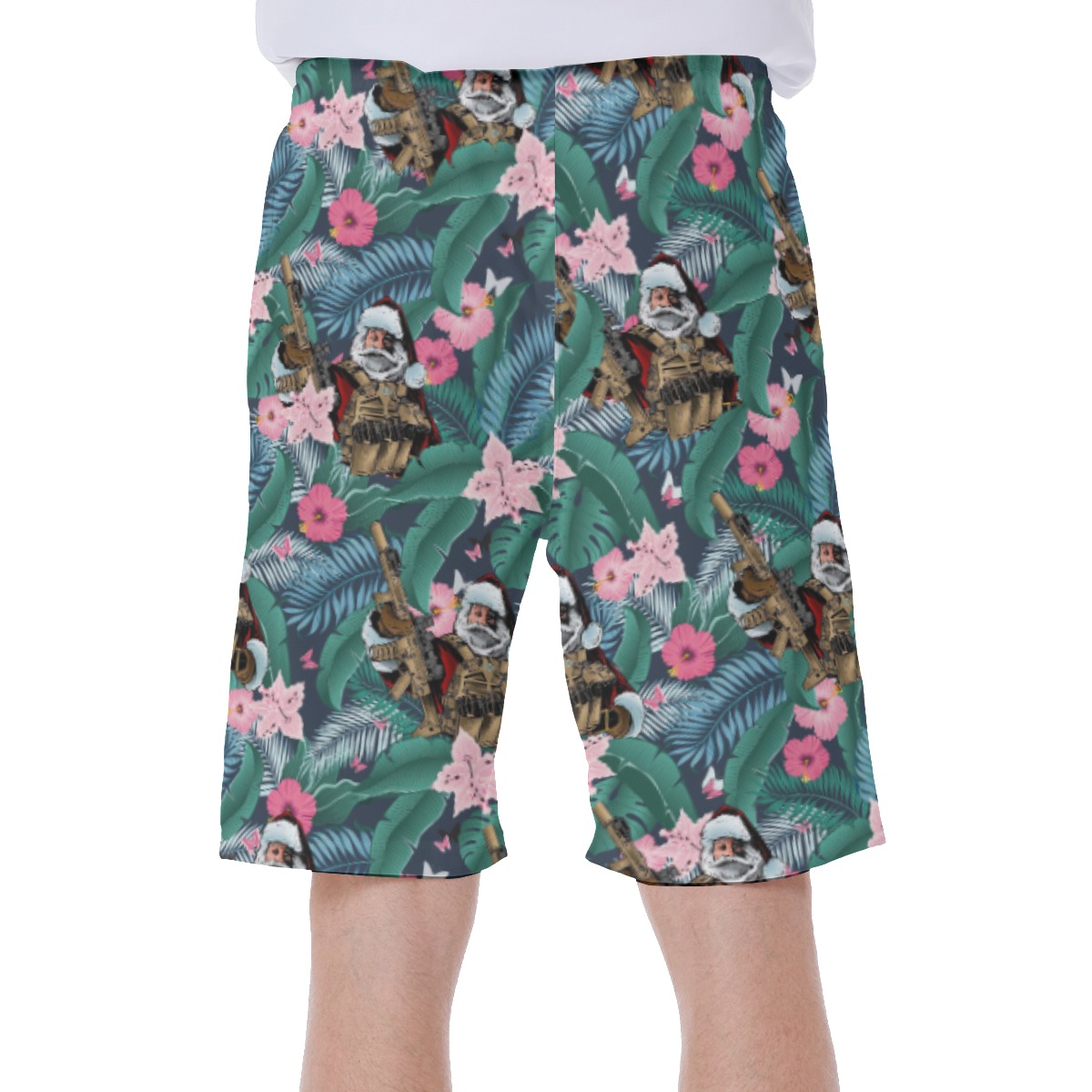 Tropical Tactical Santa With Gun Hawaiian Swim Trunks For Men