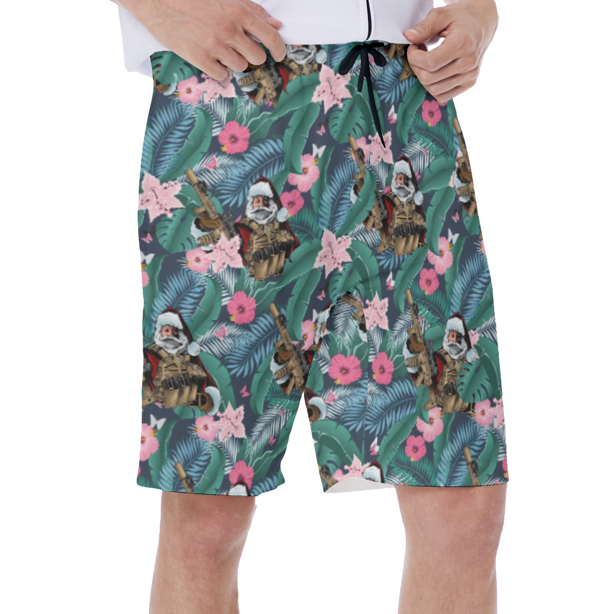Tropical Tactical Santa With Gun Hawaiian Swim Trunks For Men