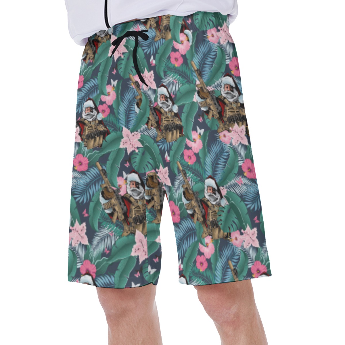 Tropical Tactical Santa With Gun Hawaiian Swim Trunks For Men