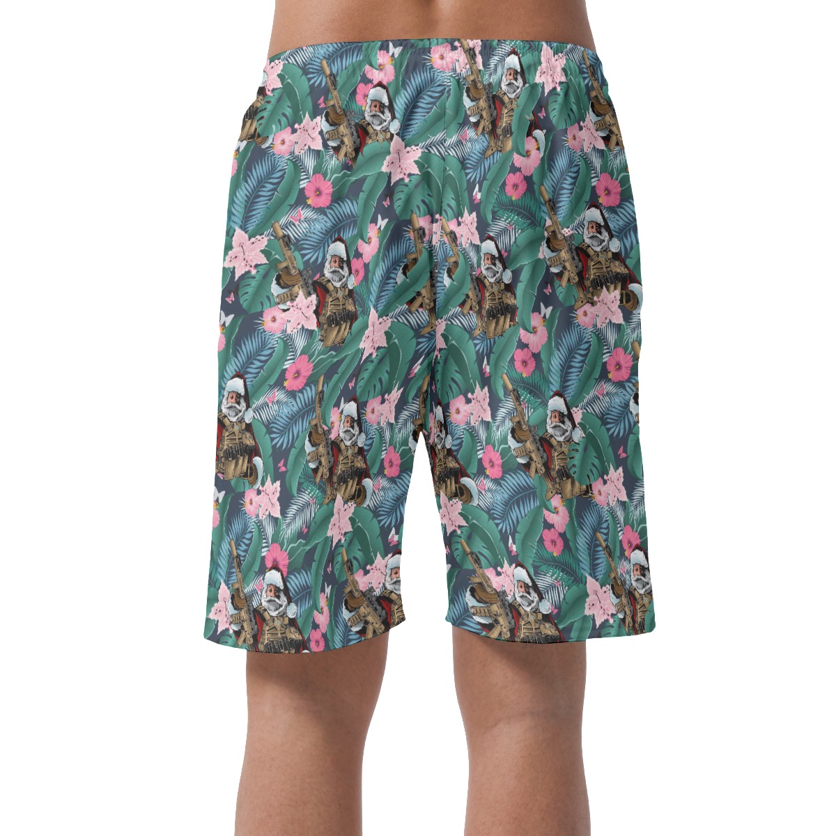 Funny Tactical Santa Gun Tropical Hawaiian Beach Shorts For Men