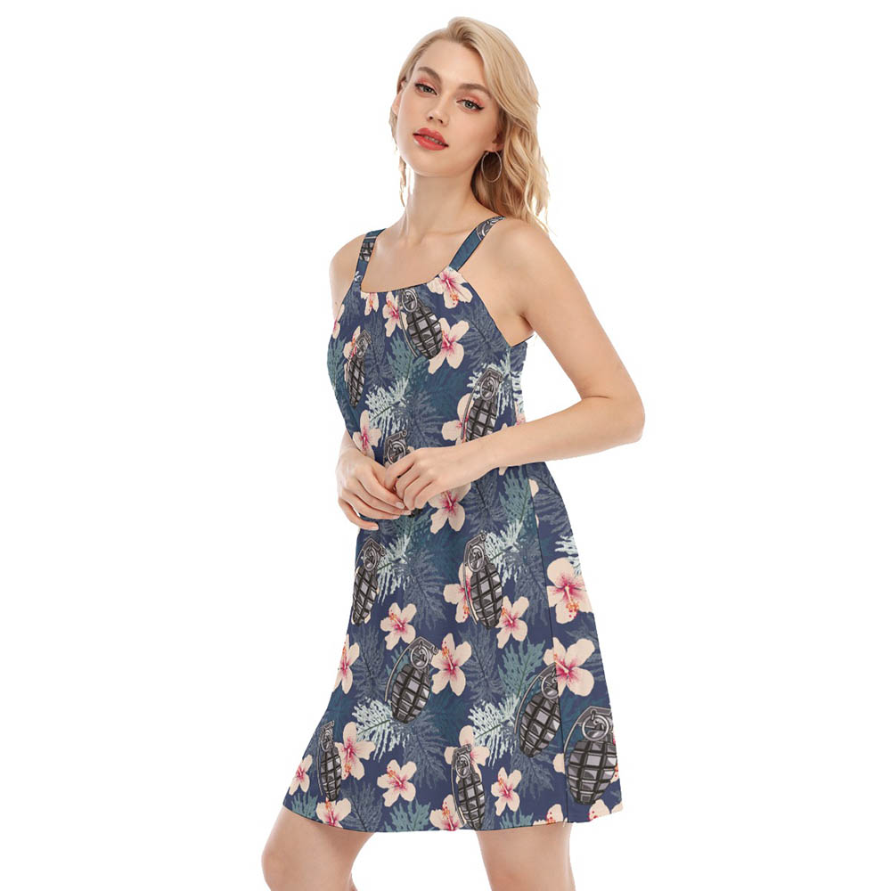 Tropical Hibiscus Grenade Tactical Hawaiian Cami Dress For Women