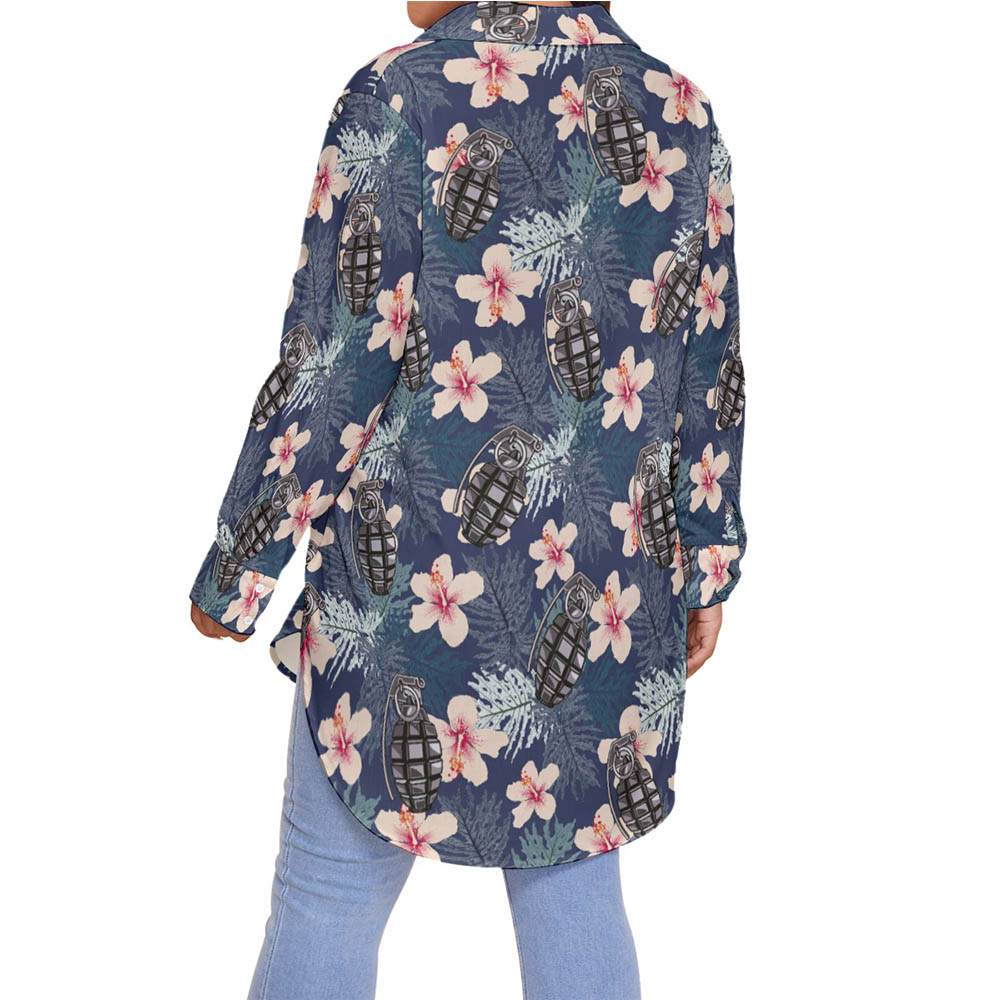 Hibiscus Tactical Grenade Hawaiian Plus Size Shirt For Women