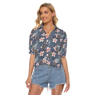 Hibiscus Tactical Grenade Hawaiian Crop Top Shirt For Women