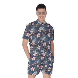 Cool Tactical Grenade Floral Hawaiian Romper For Men