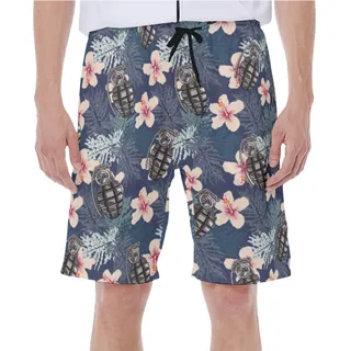 Tactical Grenade Hibiscus Hawaiian Swim Trunks For Men