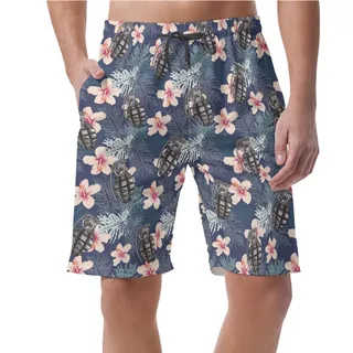 Hibiscus Tactical Grenade Hawaiian Beach Shorts For Men