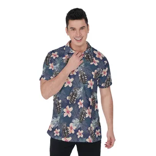 Cool Tactical Grenade Hibiscus Hawaiian Polo Golf Shirt For Men