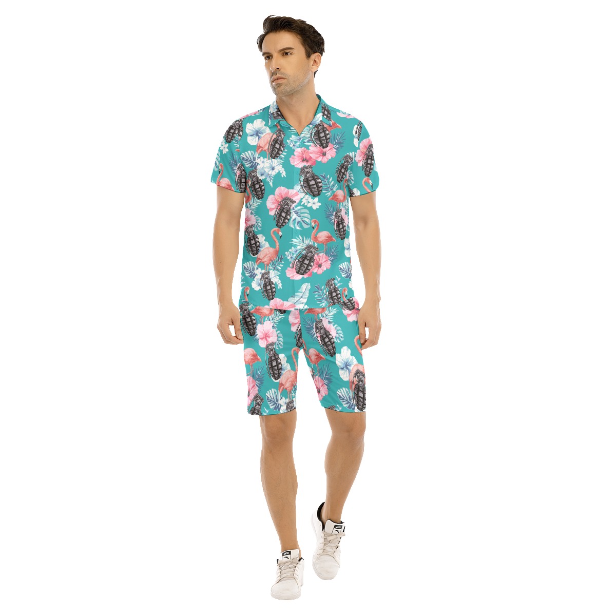 Set Grenade Tactical Hibiscus Flamingo Hawaiian Shirt And Shorts For Men - variant image 1