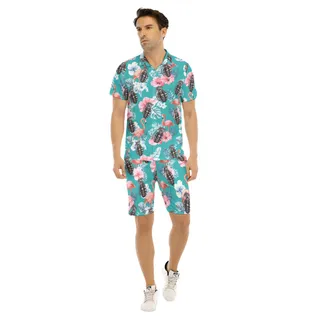 Set Grenade Tactical Hibiscus Flamingo Hawaiian Shirt And Shorts For Men