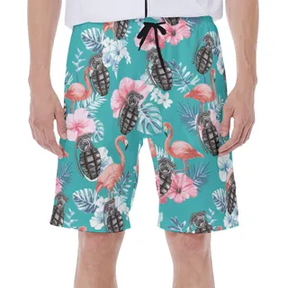 Cool Grenade Tactical Floral Flamingo Hawaiian Swim Trunks For Men