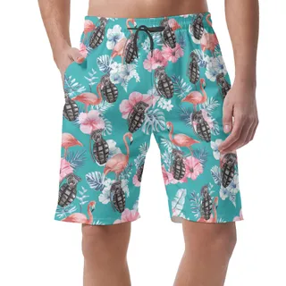 Tropical Flamingo Tactical Grenade Hawaiian Beach Shorts For Men