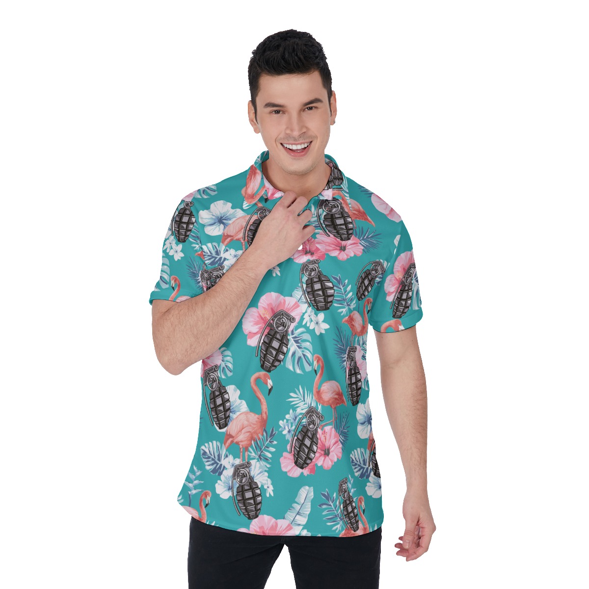 Tactical Grenade Blue Flamingo Floral Hawaiian Shirt - variant image 1