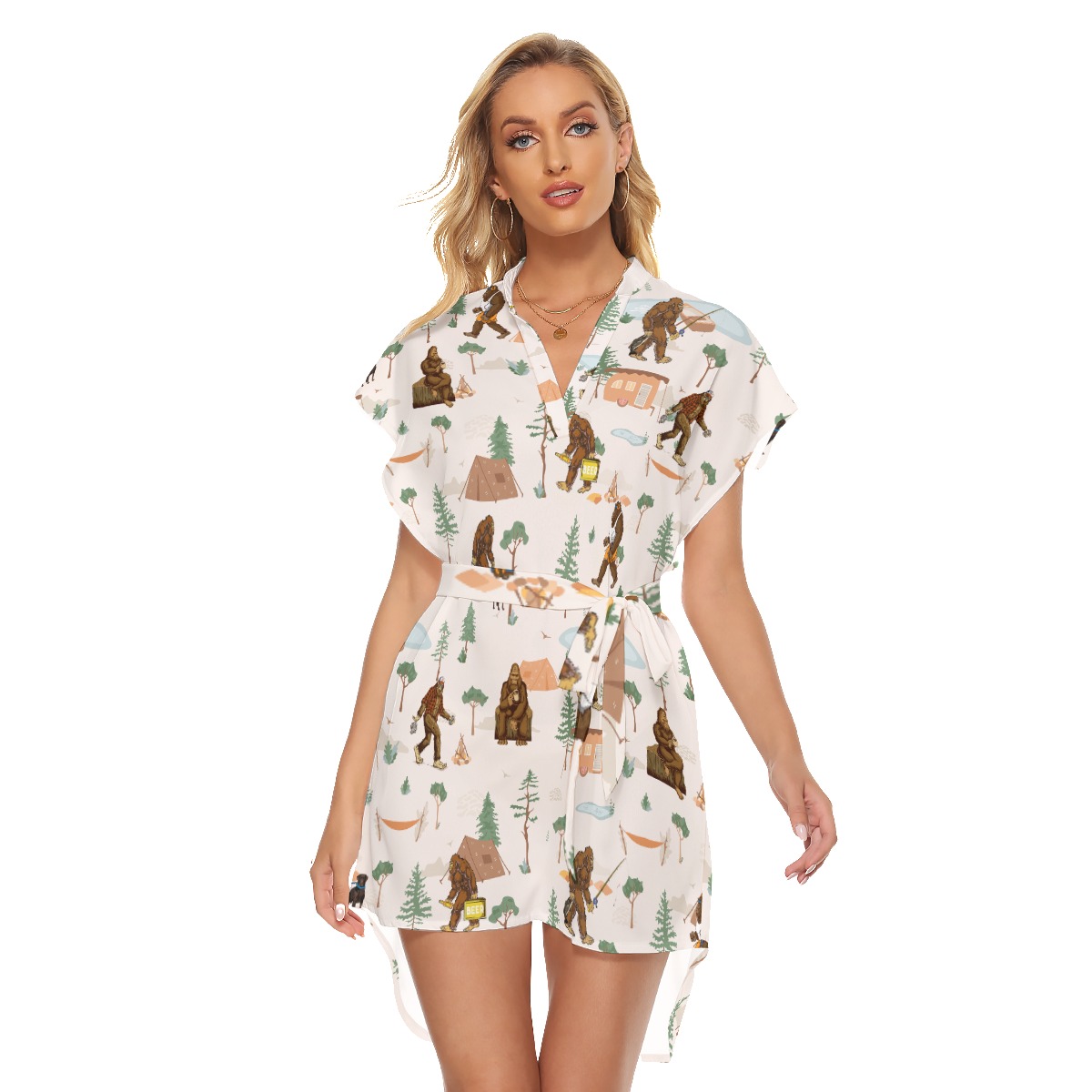 Unique Camping Bigfoot Hawaiian Dress With Belt For Women - variant image 1