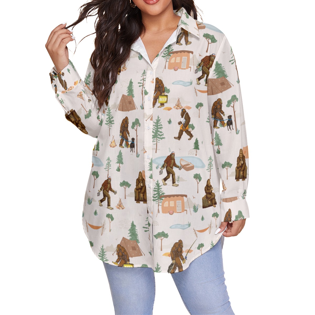 Women's Camping With Bigfoot Plus Size Hawaiian Shirt - variant image 1