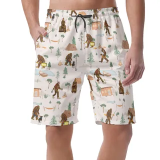 Cool Bigfoot Camping Summer Beach Shorts For Men