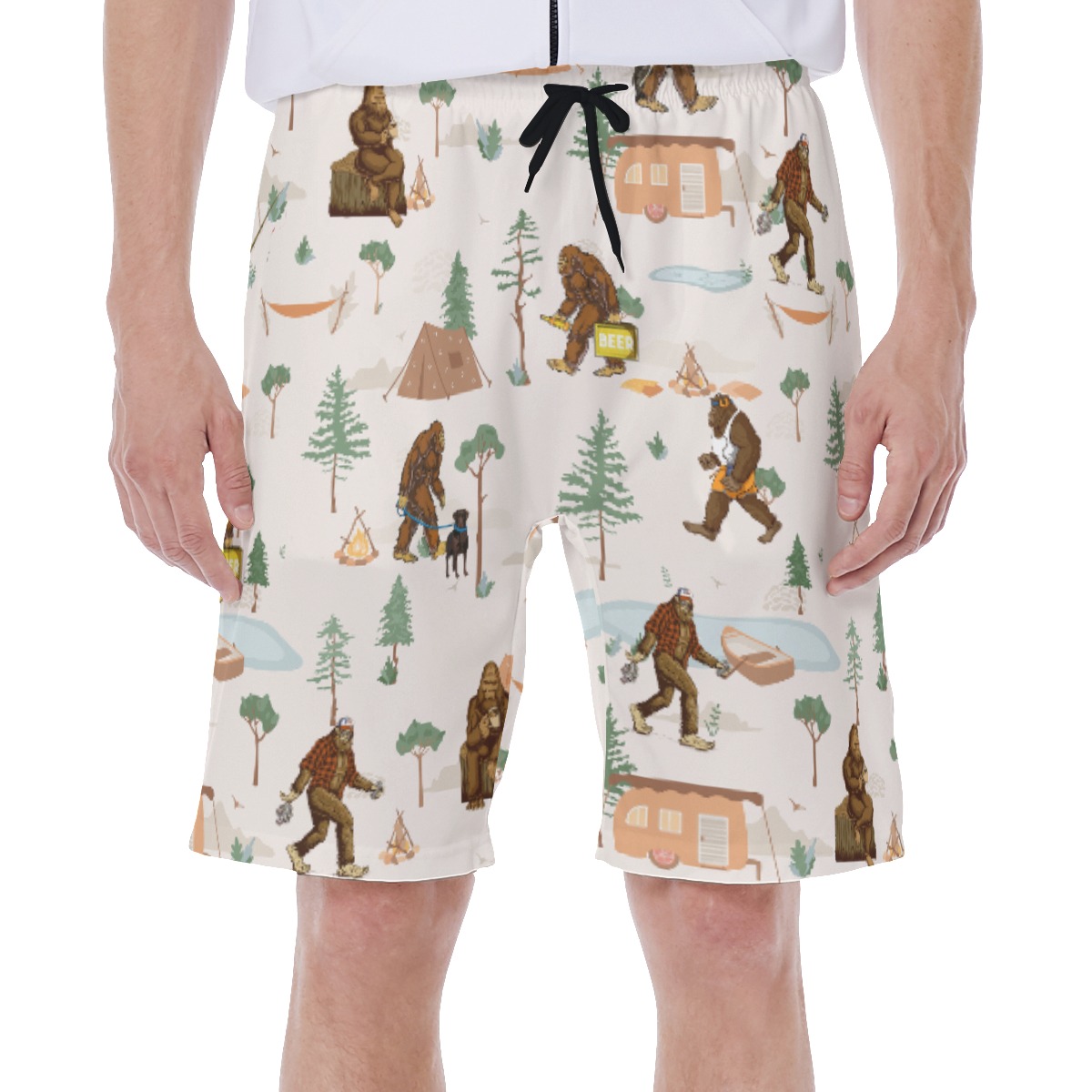 Sasquatch Camping Hawaiian Swim Trunks For Men - variant image 1