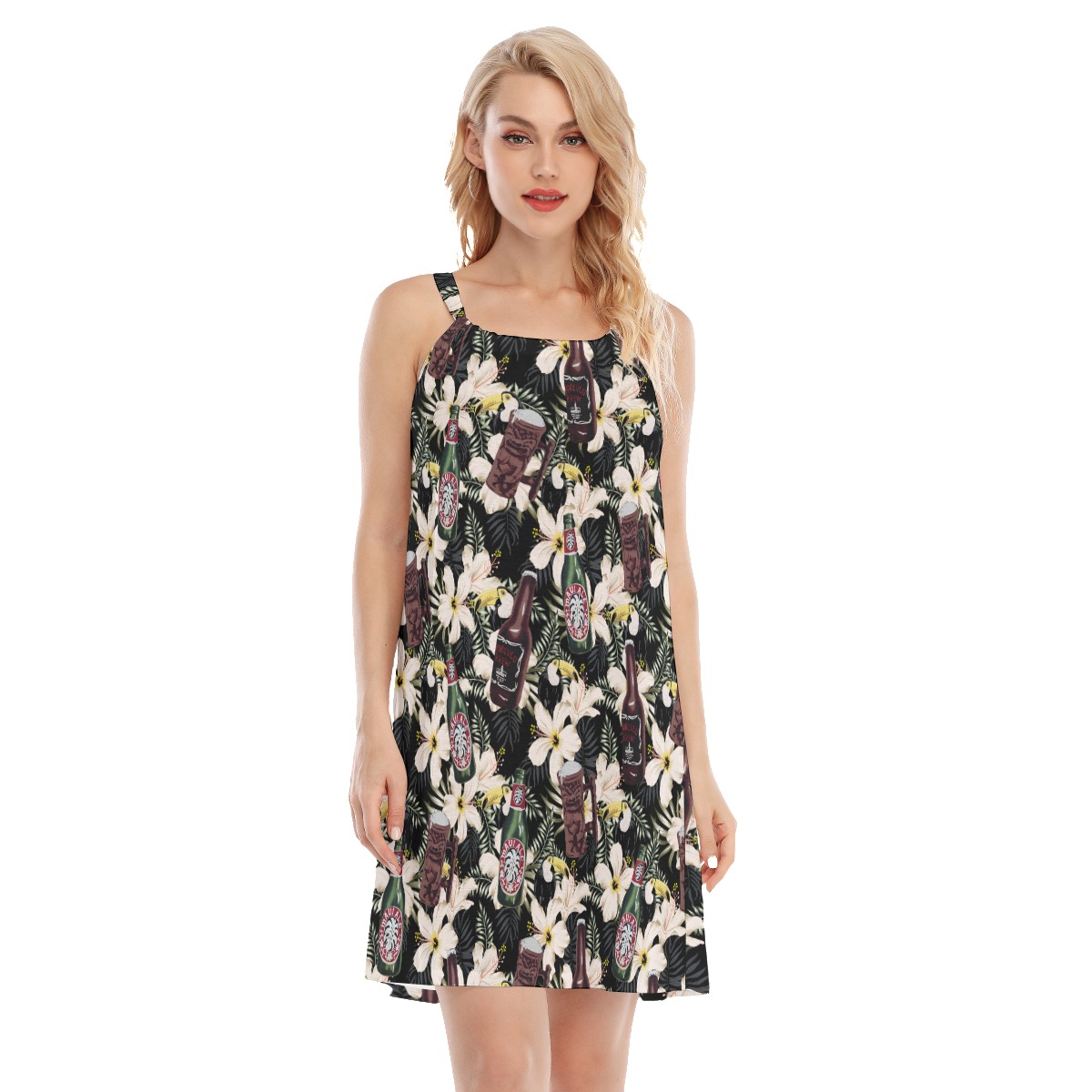 Floral Toucan Beer Vintage Hawaiian Cami Dress For Women - variant image 1