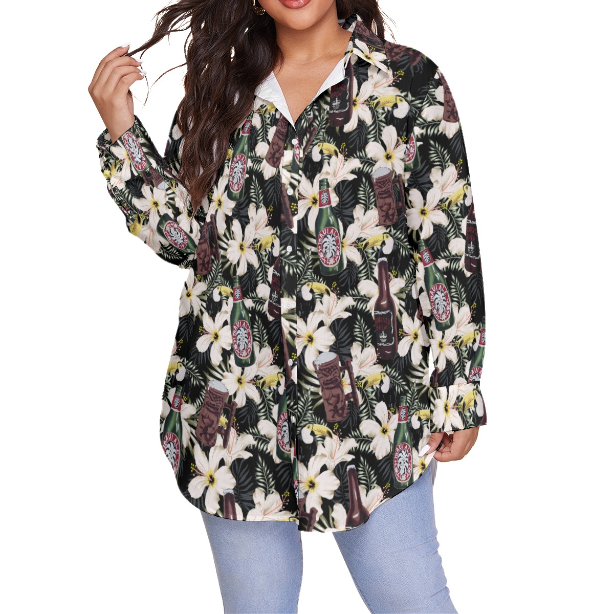 Funny Toucan Vintage Beer Floral Hawaiian Plus Size Shirt For Women - variant image 1