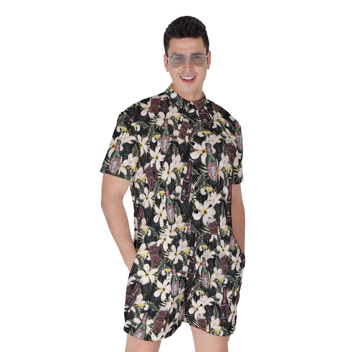 Floral Toucan Beer Vintage Hawaiian Romper For Men - variant image 1