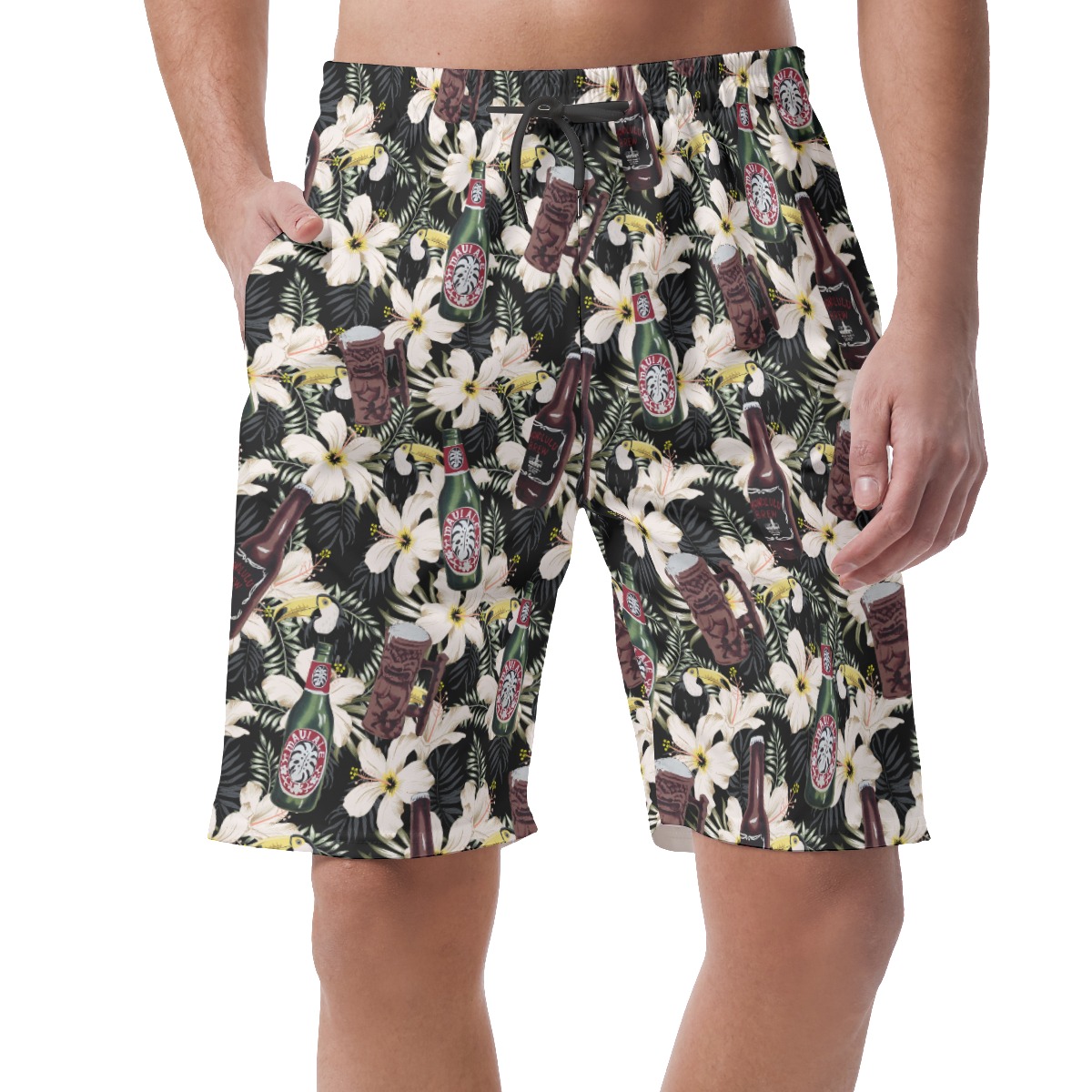 Floral Toucan Beer Vintage Hawaiian Beach Shorts For Men - variant image 1