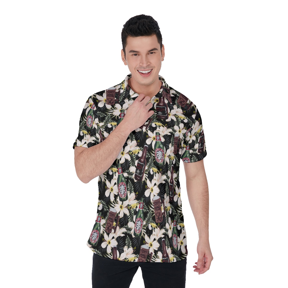 Funny Beer Toucan Floral Vintage Hawaiian Polo Shirt For Men - variant image 1