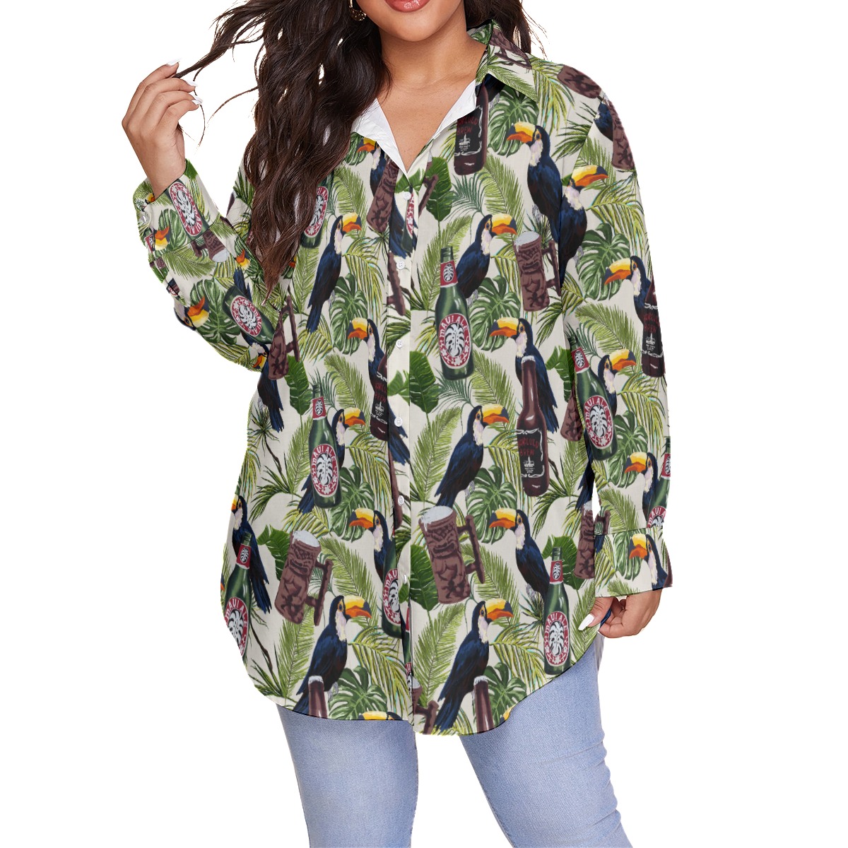 Vintage Beer Toucan Tropical Hawaiian Blouse Shirt - variant image 1